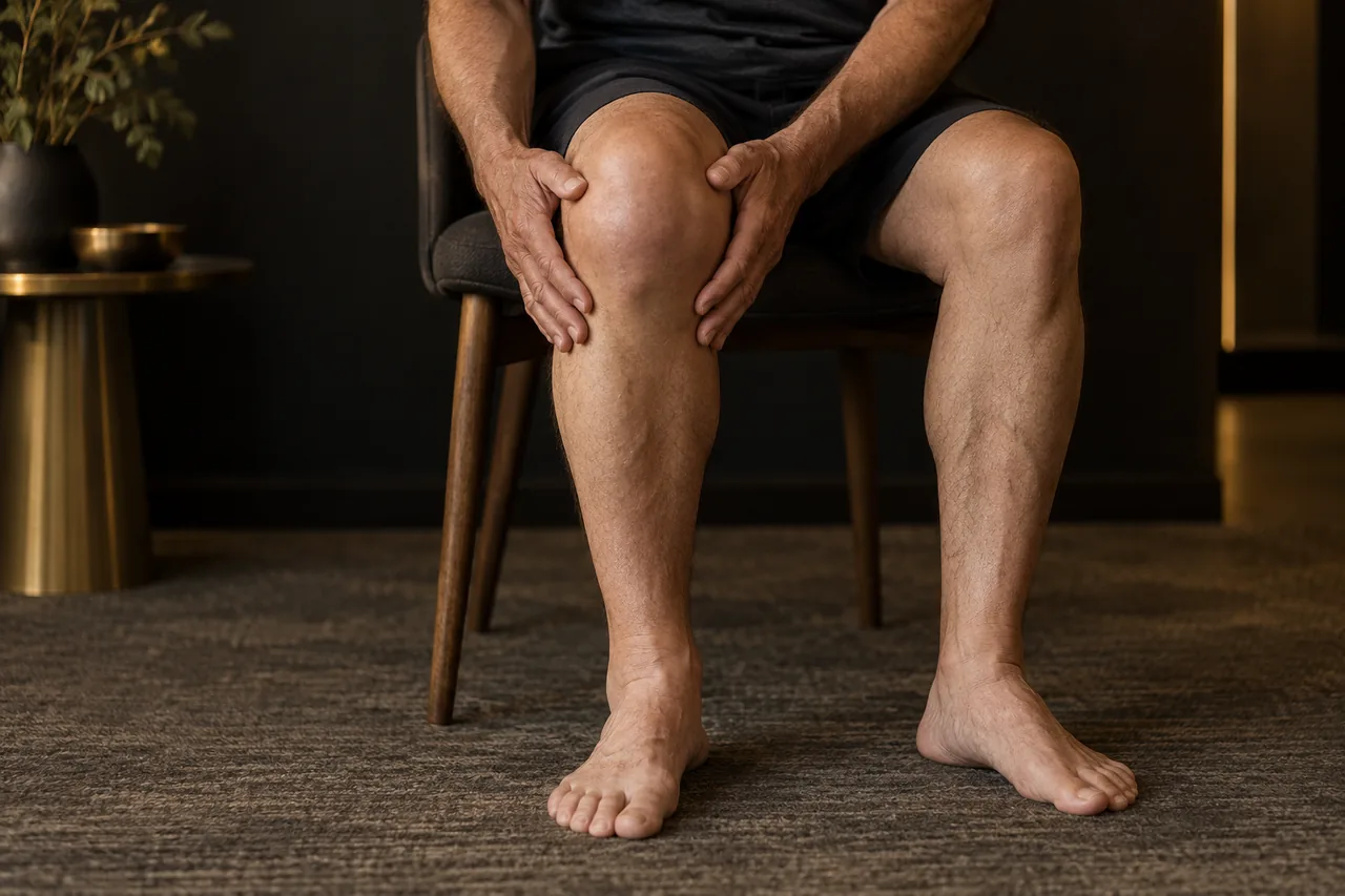 Imagen ilustrativa de una persona mayor sujetando su rodilla dolorida.
