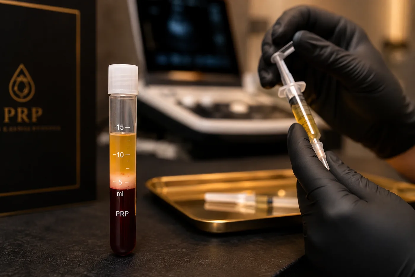 Preparación ilustrativa de plasma rico en plaquetas en un entorno clínico